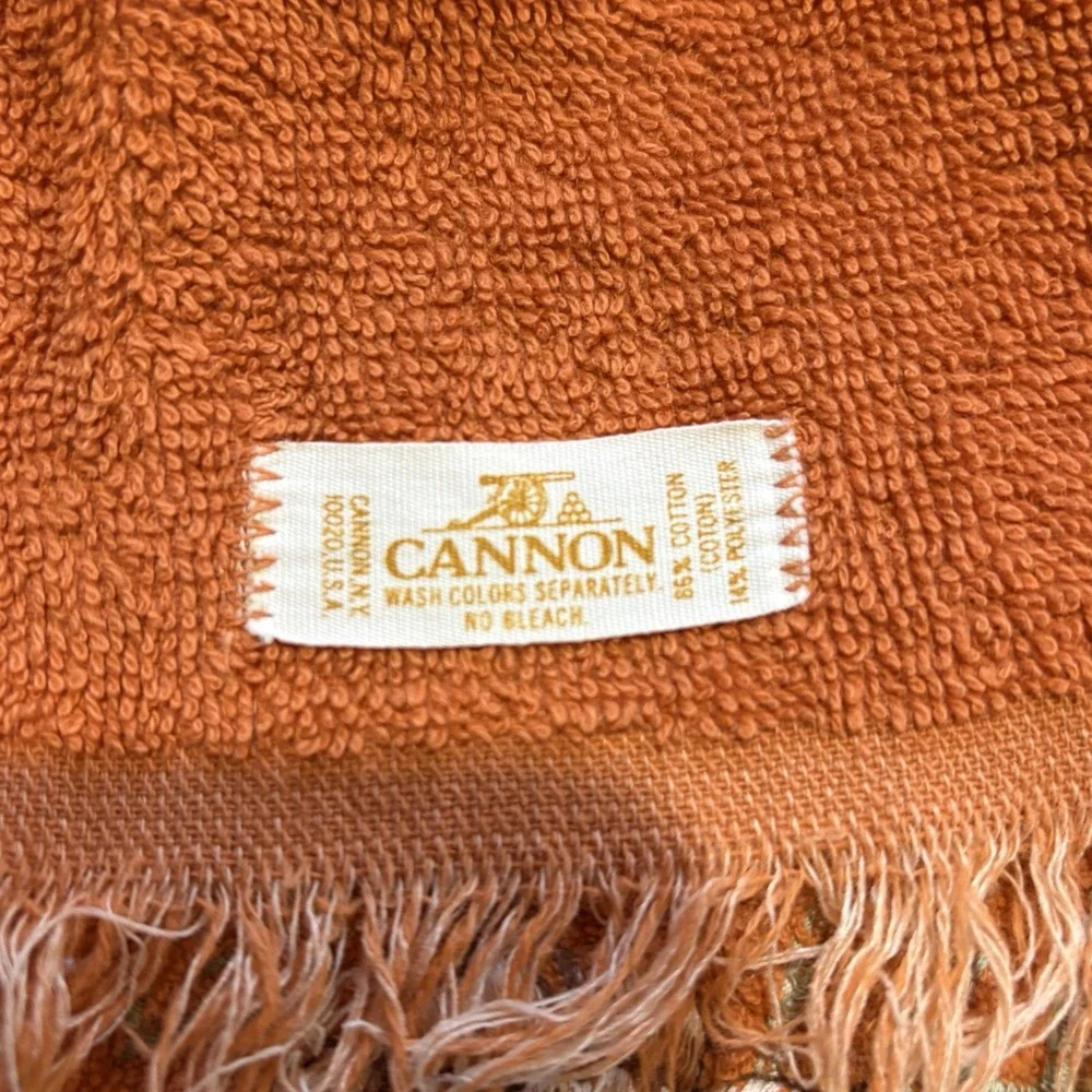 Vtg 1970s Cannon Hand Towel Fringe Embroidered Flowers MCM Orange Made USA